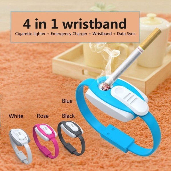 4 in 1 wristband Cigarette lighter + Emergency Charger + Micro USB Cable Charger For Android-white