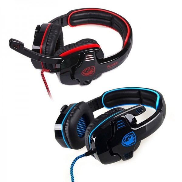 Sades 7.1 Sound Channel Computer Game Headphone USB Gaming Headset with Microphone and Remote Control for Computer PC Gamer-blue