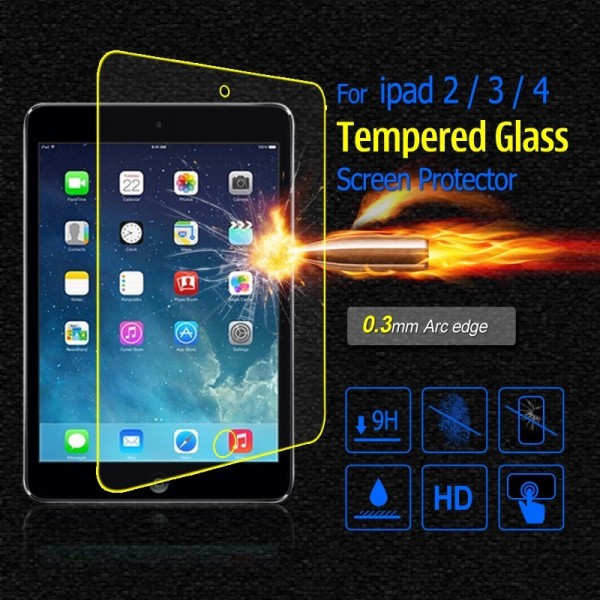 0.3mm Arc edge Premium Tempered Glass Screen Protector Protective film for ipad 2/3/4 with retail package