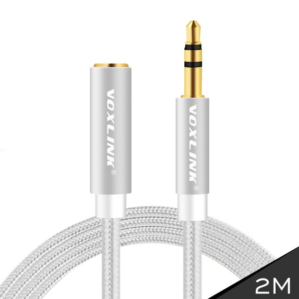 VOXLINK The new aluminum weave m to f audio cable car AUX audio cable car line 3.5MM Silver 2M 