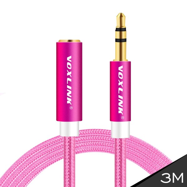 VOXLINK The new aluminum weave m to f audio cable car AUX audio cable car line 3.5MM Rose Red 3M