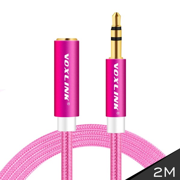 VOXLINK The new aluminum weave m to f audio cable car AUX audio cable car line 3.5MM Rose Red 2M