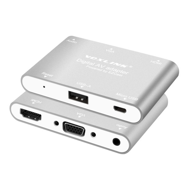 Voxlink Digital AV Adapter for IOS Android Window MacBook USB to HDMI And VGA+Audio Dual Display Converter Power by EZCast For Iphone 4 5 6 SE Smartphone Ipad 2 3 Ipad Mini Air Pro Macbook Silver