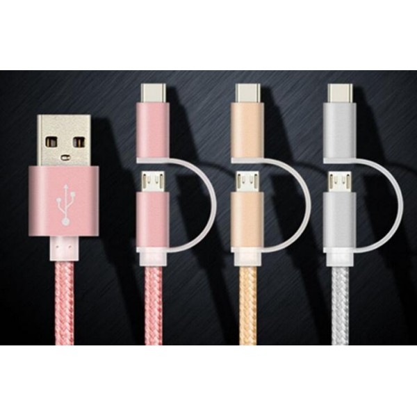 VOXLINK 1MHot-sale High Quality 3 Colors USB 3.1 Type C Micro USB Combo Male Data Charging Cable for Oneplus 3 rose Golden
