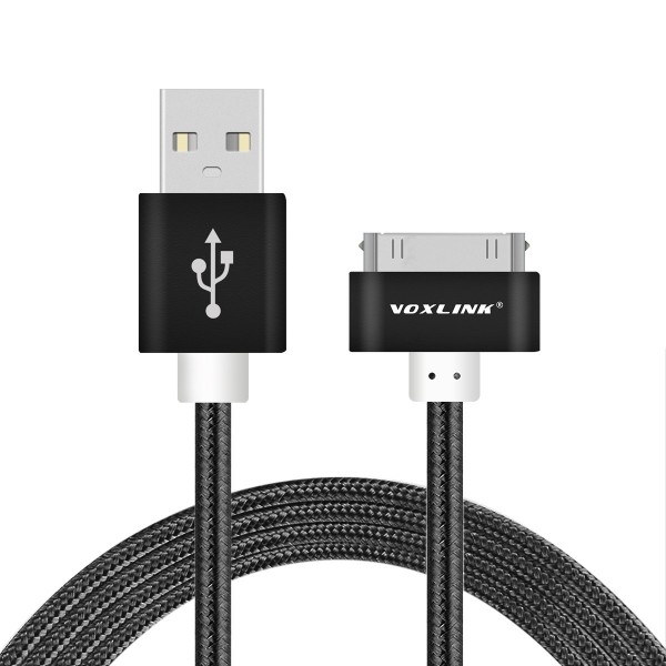 VOXLINK 30 pin Metal plug Nylon Braided Sync Data USB Cable for iphone 4 4s iPad 2 3 with Retail Box black 1M
