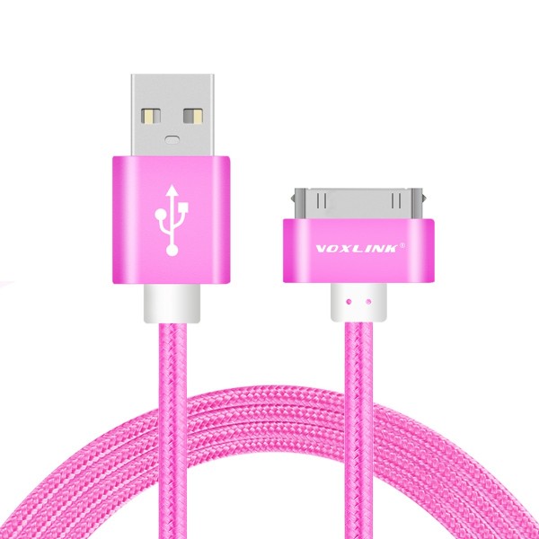 VOXLINK 30 pin Metal plug Nylon Braided Sync Data USB Cable for iphone 4 4s iPad 2 3 with Retail Box Rose Red 0.5M