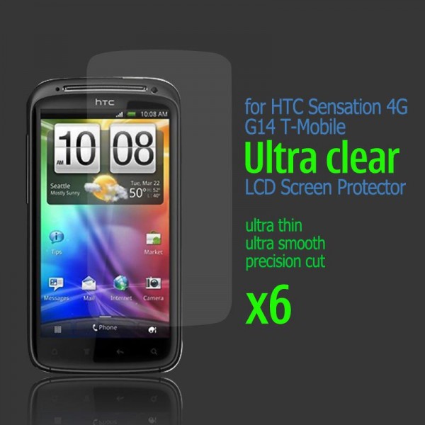 6X ULTRA Clear LCD Screen Protector Cover Guard for HTC Sensation 4G G14 T-Mobile-PE袋包装