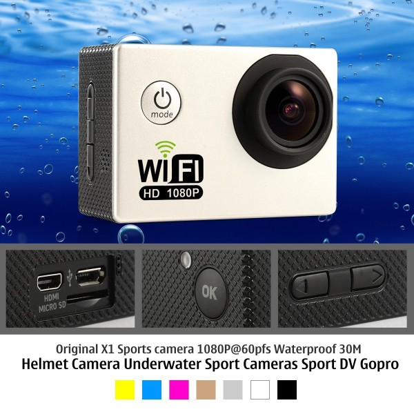 Original X1 Sports camera 1080P@60pfs Waterproof 30M Helmet Camera Underwater Sport Cameras Sport DV Gopro white