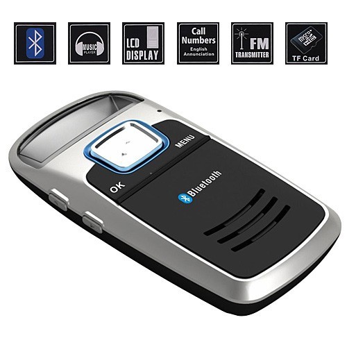 Solar Powered Handsfree Car kit Bluetooth CellPhone MP3 Player Black