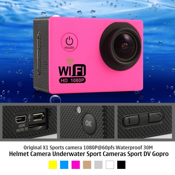 Original X1 Sports camera 1080P@60pfs Waterproof 30M Helmet Camera Underwater Sport Cameras Sport DV Gopro pink