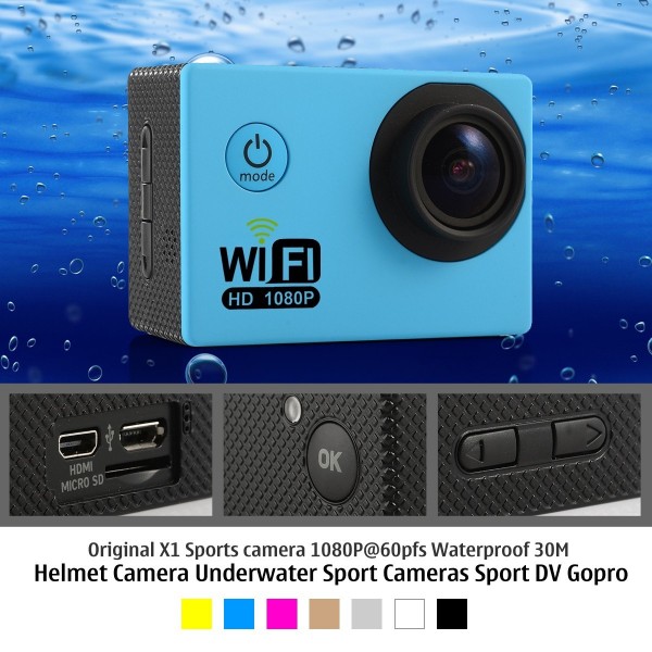Original X1 Sports camera 1080P@60pfs Waterproof 30M Helmet Camera Underwater Sport Cameras Sport DV Gopro blue