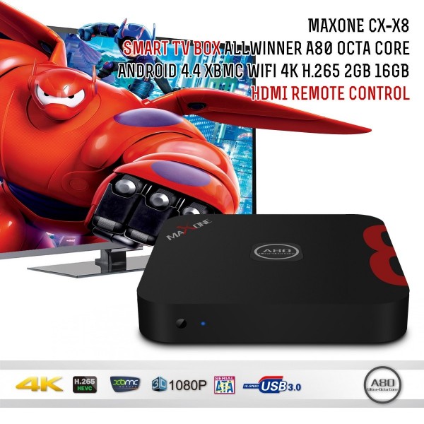 MAXONE CX-X8 Smart TV BOX ALLwinner A80 Octa Core Android 4.4 XBMC WiFi 4K H.265 2GB 16GB HDMI Remote control