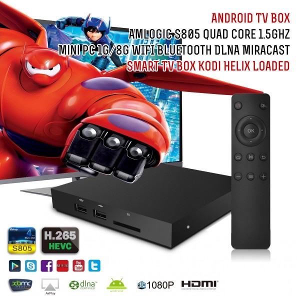 Android TV Box Amlogic S805 Quad Core 1.5GHz Mini pc 1G/8G WIFI Bluetooth DLNA Miracast Smart TV Box Kodi Helix Loaded
