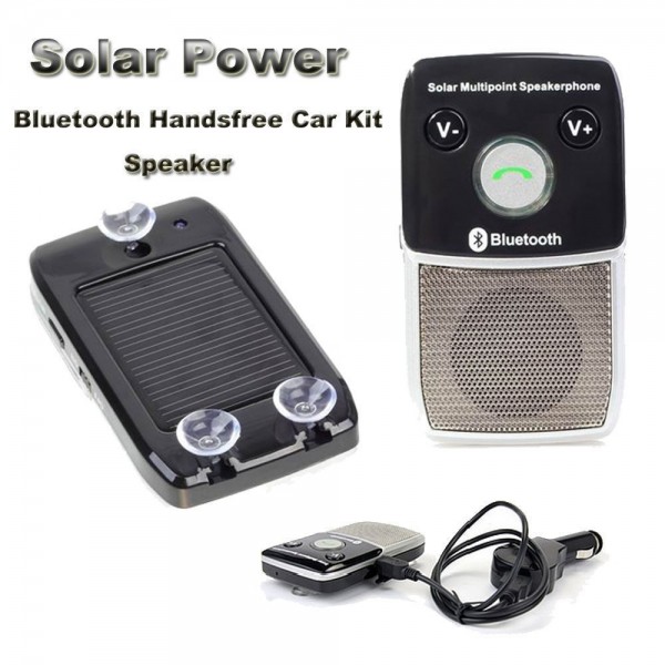 Solar Power Bluetooth 4.1 Hands Free Car Kit Speakerphone Speaker for iPhone / HTC ,black