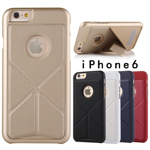 Silk Leather Skin Folding Stand Hard Case Transformer PC Back Cover for iPhone 6 plus 5.5“-gold