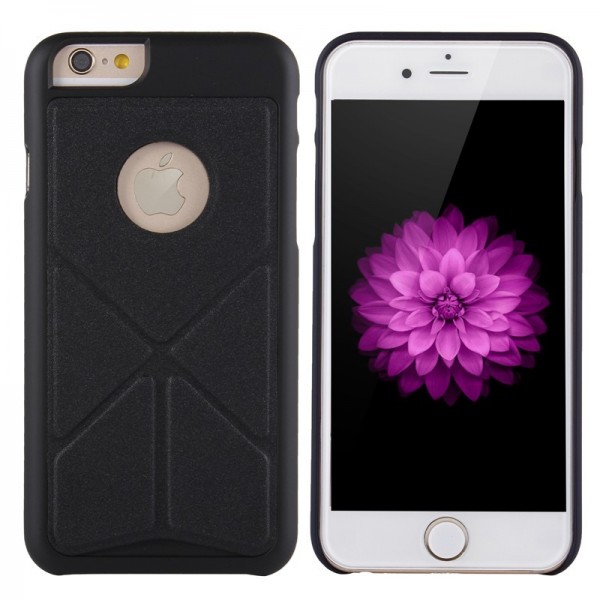 Silk Leather Skin Folding Stand Hard Case Transformer PC Back Cover for iPhone 6 4.7“-black