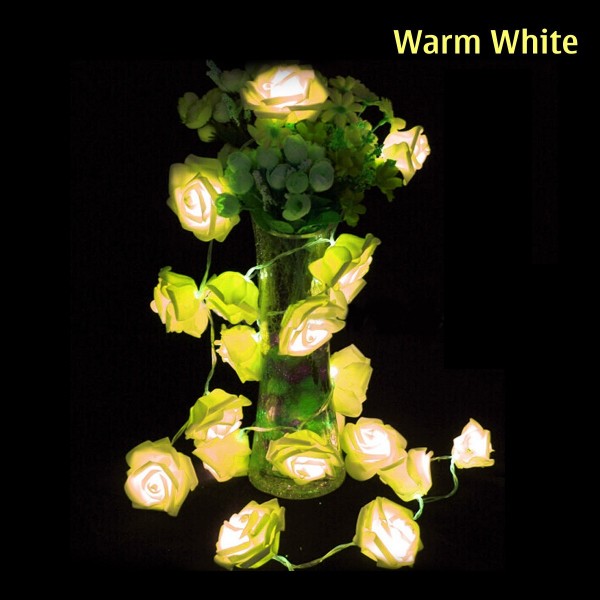 20 LED Rose Flower Fairy String Lights Novelty Light for Wedding Garden Party Christmas Decoration, Warm White
