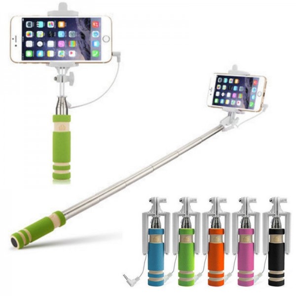 Portable Mini folding mobile phone Wired self Selfie Sticks For iphone samsung galaxy ,green