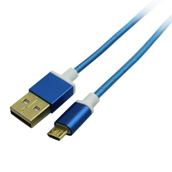 New 1 meter gold plated head aluminum shell USB MICRO data line blue