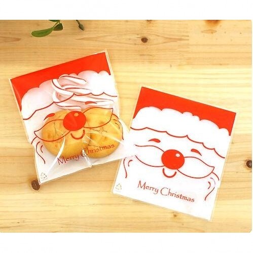 10 pcs/set Plastic Christmas Gift Bag Bake Cookies Wedding Gifts Packaging Santa Claus Xmas Decorati