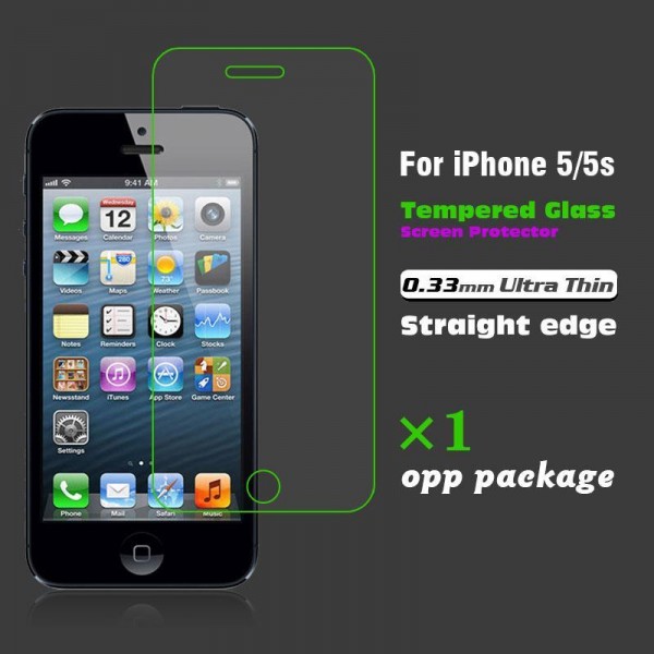 0.33 Ultra Thin HD Clear Tempered Glass Screen Protector for iPhone5-OPP PACKAGE