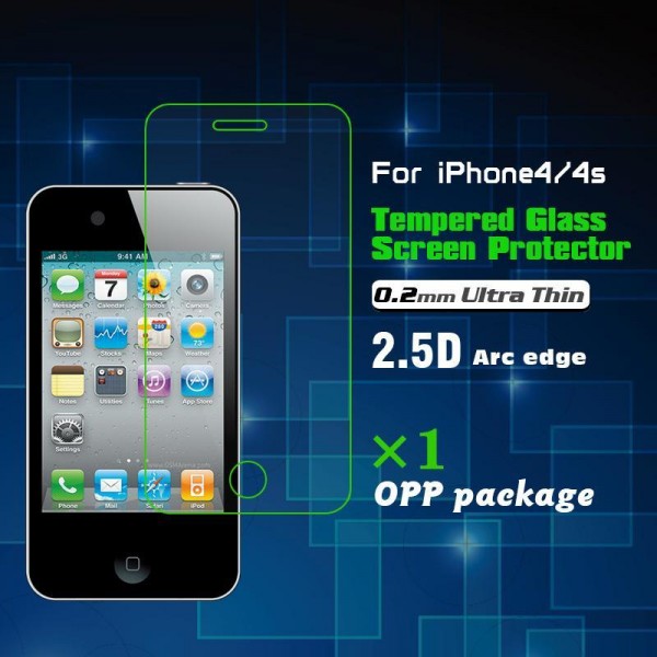 0.2mm Ultra Thin 2.5D HD Clear Tempered Glass Screen Protector for iPhone4-OPP package
