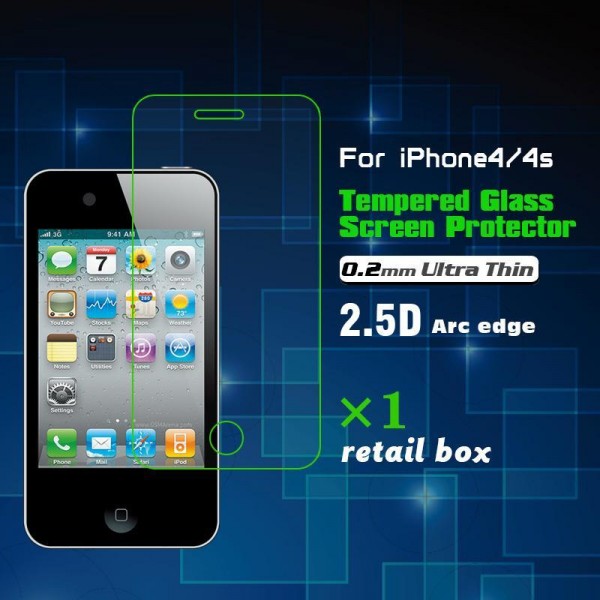 0.2mm Ultra Thin 2.5D HD Clear Tempered Glass Screen Protector for iPhone4-retail box
