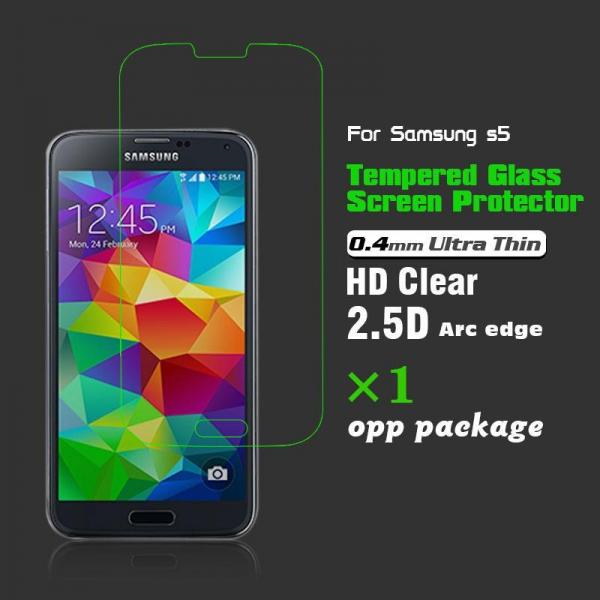 0.4mm Ultra Thin 2.5D HD Clear Tempered Glass Screen Protector for Samsung Galaxy i9600 S5-opp packa