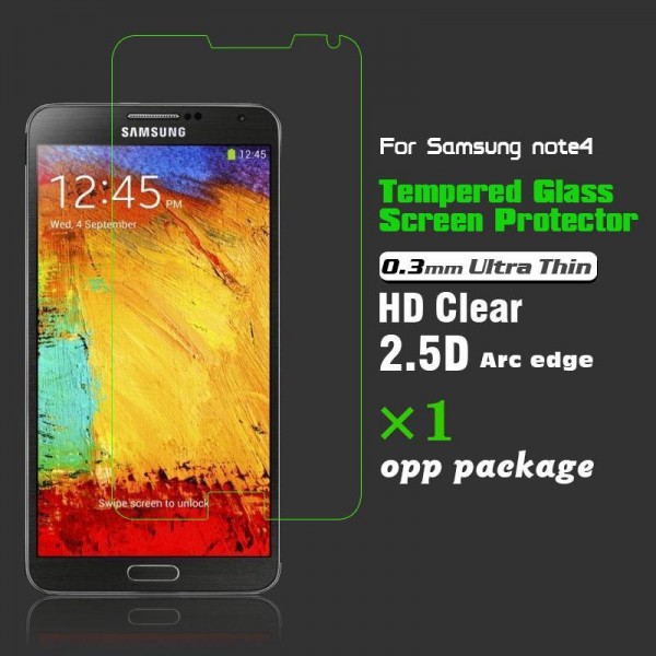 0.3mm Ultra Thin 2.5D HD Clear Tempered Glass Screen Protector for Samsung note4-opp package