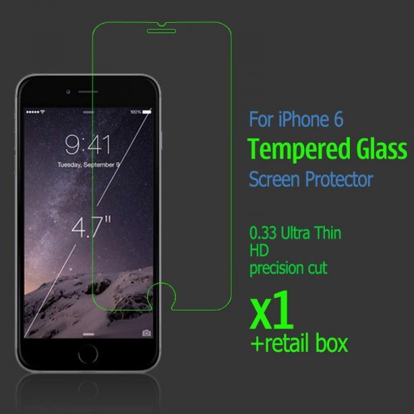 0.33 Ultra Thin HD Clear Tempered Glass Screen Protector for iPhone6-retail box