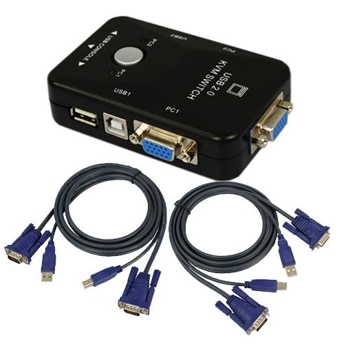 2-Port USB 2.0 KVM Switch w/2 KVM Cables Mouse Keyboard Video KVM Switch Kit
