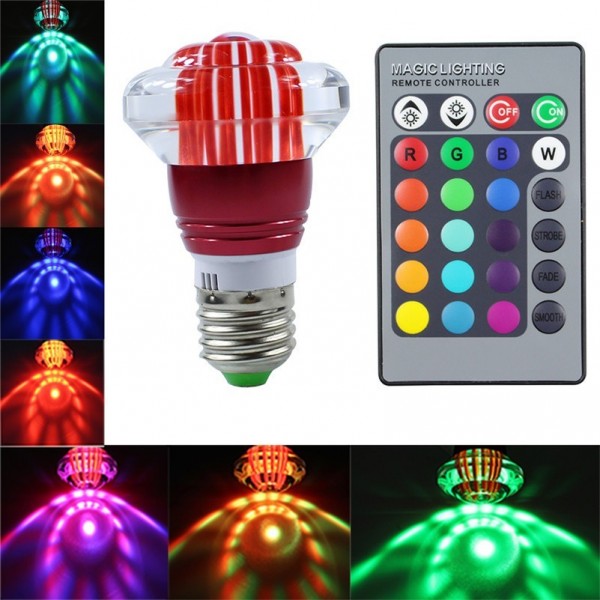 3W Arylic RGB LED Bulb E27 Changeable Lamp Led spotlight With RGB IR Remote Controller