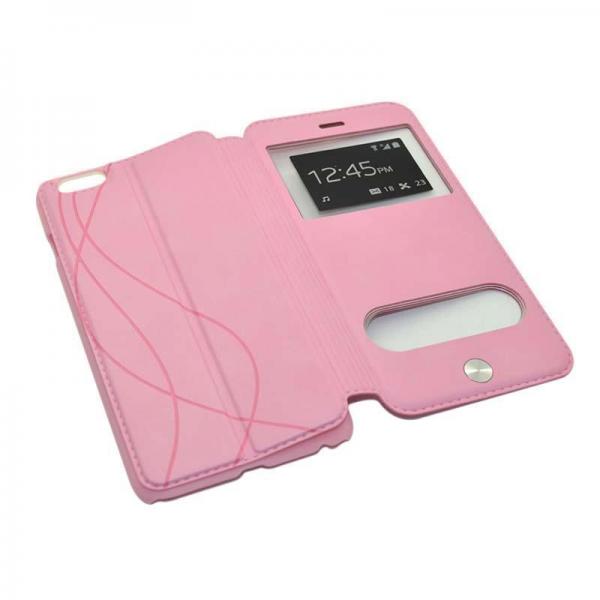 double window leather Case with Call Display ID for iPhone 6 Plus,5.5inch,pink