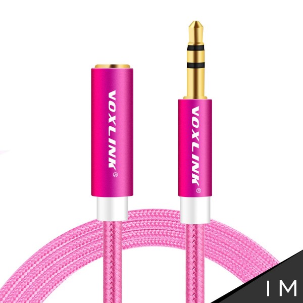VOXLINK The new aluminum weave m to f audio cable car AUX audio cable car line 3.5MM Rose Red 1M