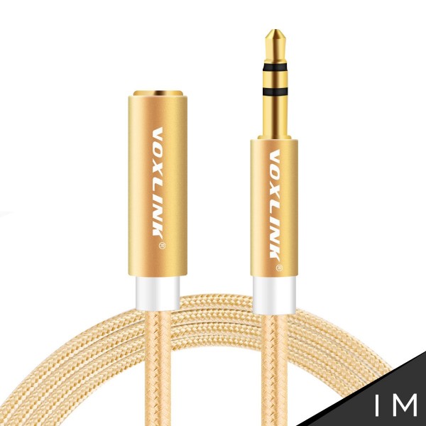 VOXLINK The new aluminum weave m to f audio cable car AUX audio cable car line 3.5MM Tyrant gold 1M