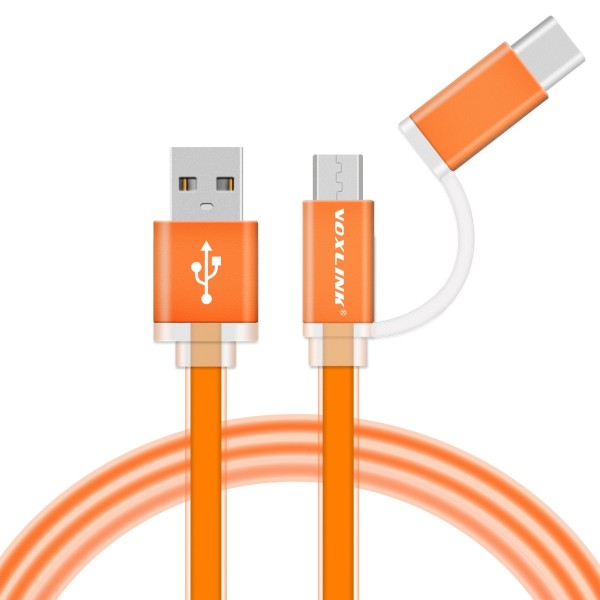 VOXLINK Hot selling USB 3.1 Type C Micro USB Combo Male Data Charging Cable for Oneplus 2 Two High Quality orange