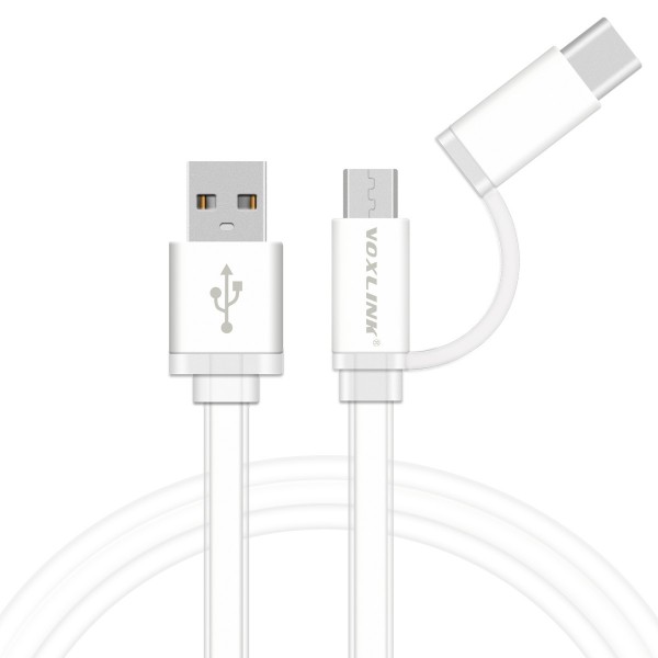 VOXLINK Hot selling USB 3.1 Type C Micro USB Combo Male Data Charging Cable for Oneplus 2 Two High Quality white