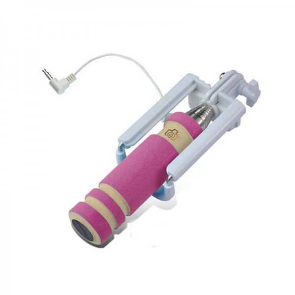 Portable Mini folding mobile phone Wired self Selfie Sticks For iphone samsung galaxy ,pink