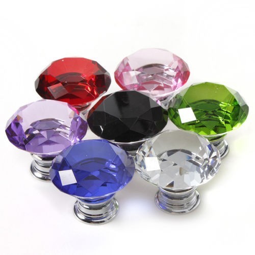 30mm Diamond Crystal glass door handle-purple